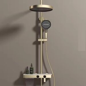 Luxury Golden Brass Bathroom Faucet Newest Design Wall Hung Brushed Rain Jet Shower Set Single Handle