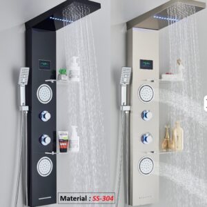 Luxury Dual Handle Wall-Mounted Stainless Steel Waterfall Shower Plate Multi-Function with Rain Spray Pattern for Hotels