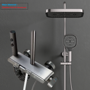 Bathroom Intelligent Space Brass Shower Rainwater System Set With 4 Functions of Cold and Hot Shower Faucet Set