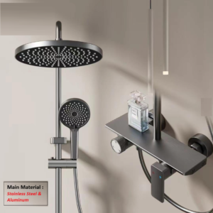4-Function Thermostatic Faucet Luxury Wall-Mounted Bathroom Shower Set Rain Jet Brushed Ceramic for Home CE/ROHS Certificate